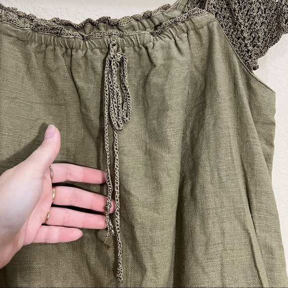 Saint Tropez West Carole Little Crochet  Dress Linen Green Khaki Maxi SZ 6 Fairy - Picture 7 of 10
